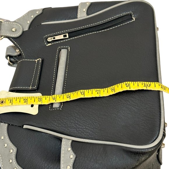 (7-200) Brand New with Tag -Black & (Turq) Western Style Two Handle Shoulder Bag - Picture 10 of 12